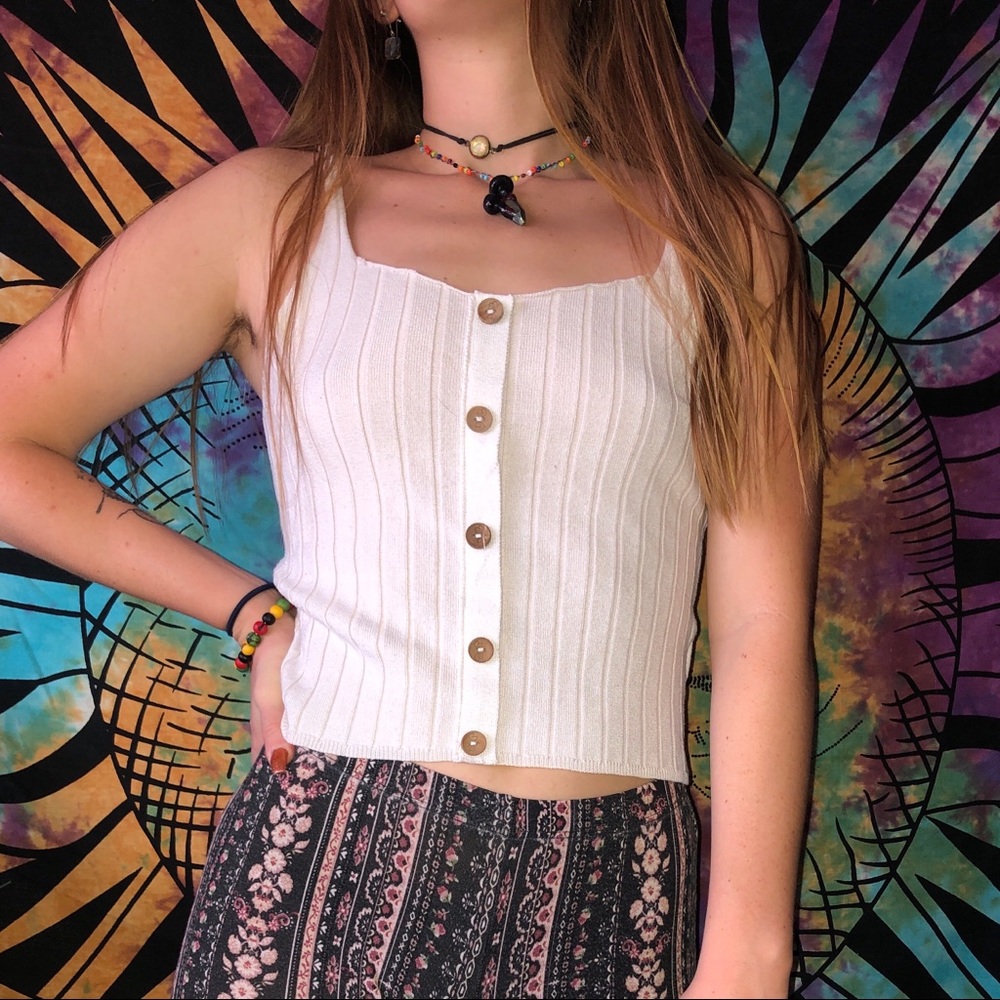 White striped knit tank top